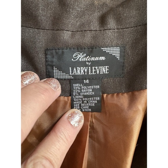 Platinum Larry Levine Sz 14 Women's Brown Blazer Jacket - Picture 3 of 4